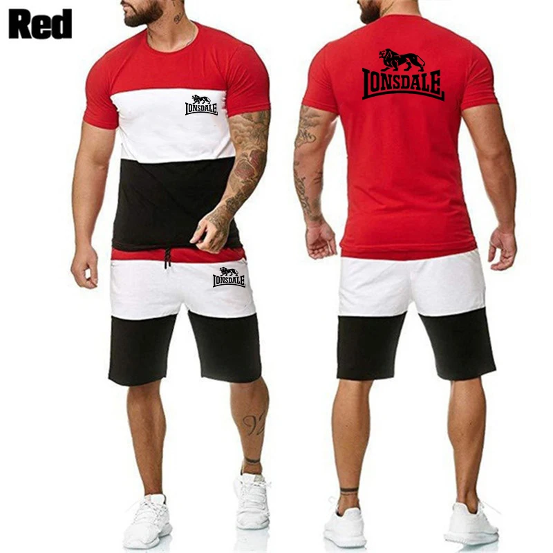 

2020 Men Two Pieces Summer Sets Casual T Shirt Shorts Tracksuits Set Male Sweat Suit Fashion Brand Patchwork 2 Pieces Sportswear