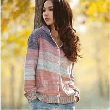 

Spring Autumn Arts Style Women Long Sleeve Hooded Cardigans Double Pocket Loose Casual Vintage Knitted Sweater 100% Cotton D479