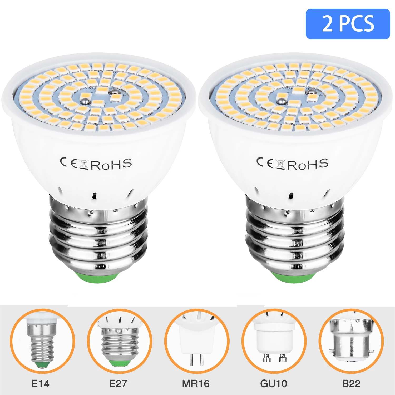 

2 PCS LED Spotlight Bulb E27 E14 MR16 GU10 B22 220V Bombillas LED Lamp 48 60 80 LED 2835 SMD Lampara Spot Light 5w 7w 9w
