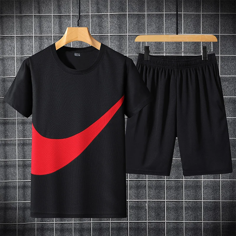 2021 New Men's T-shirt + Sports Shorts Set Summer Breathable Casual T-shirt Running Set Fashion Harajuku Printed Male Sport Suit 1