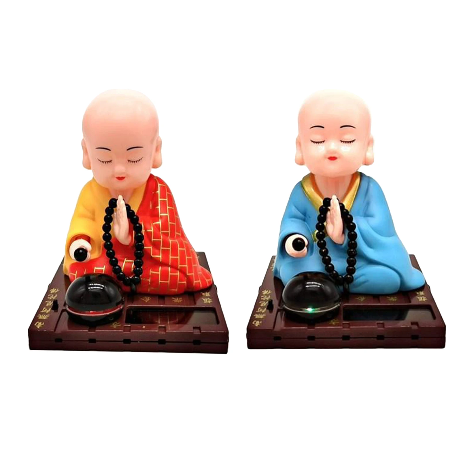 Solar Power Dancing Toy Buddhist Monk Nodding Head Toy Car Decoration Yellow