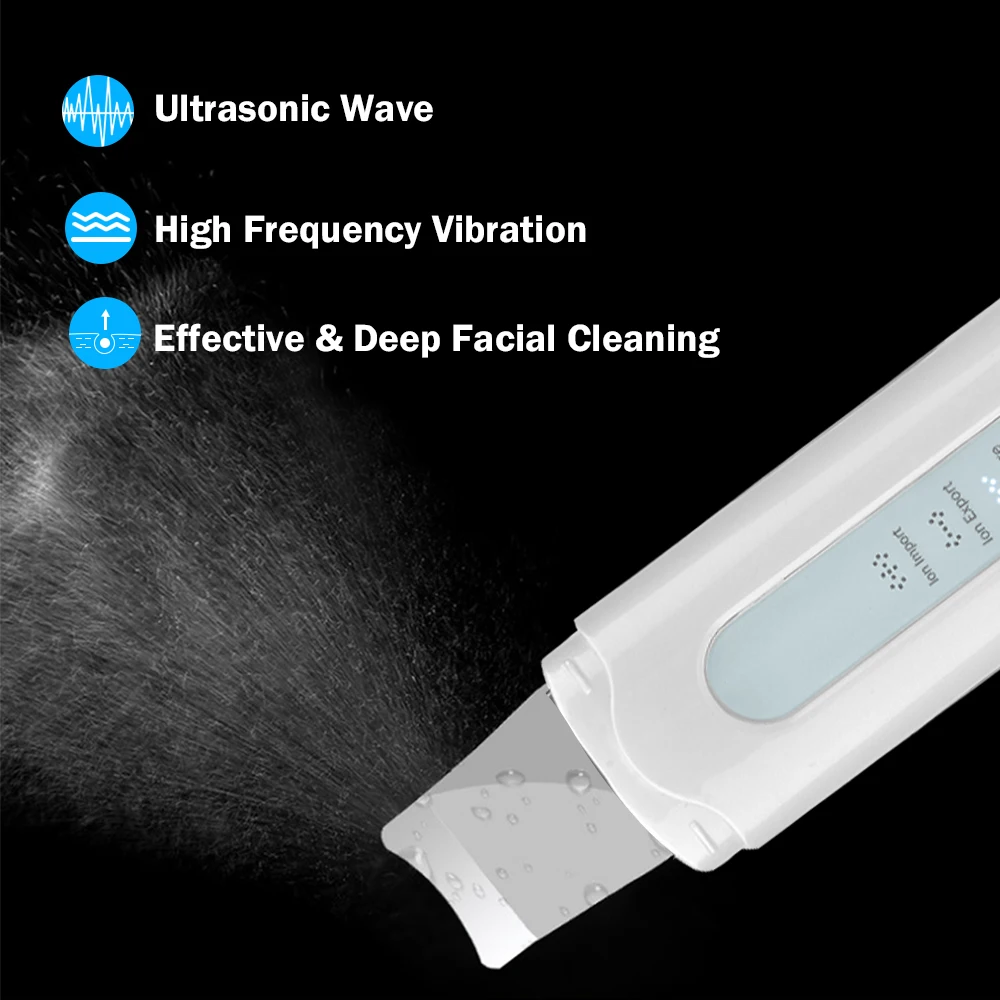  Ultrasonic Skin Scrubber Facial Peeling Extractor Lift UT Deep Cleaning Machine Ion Export Import +