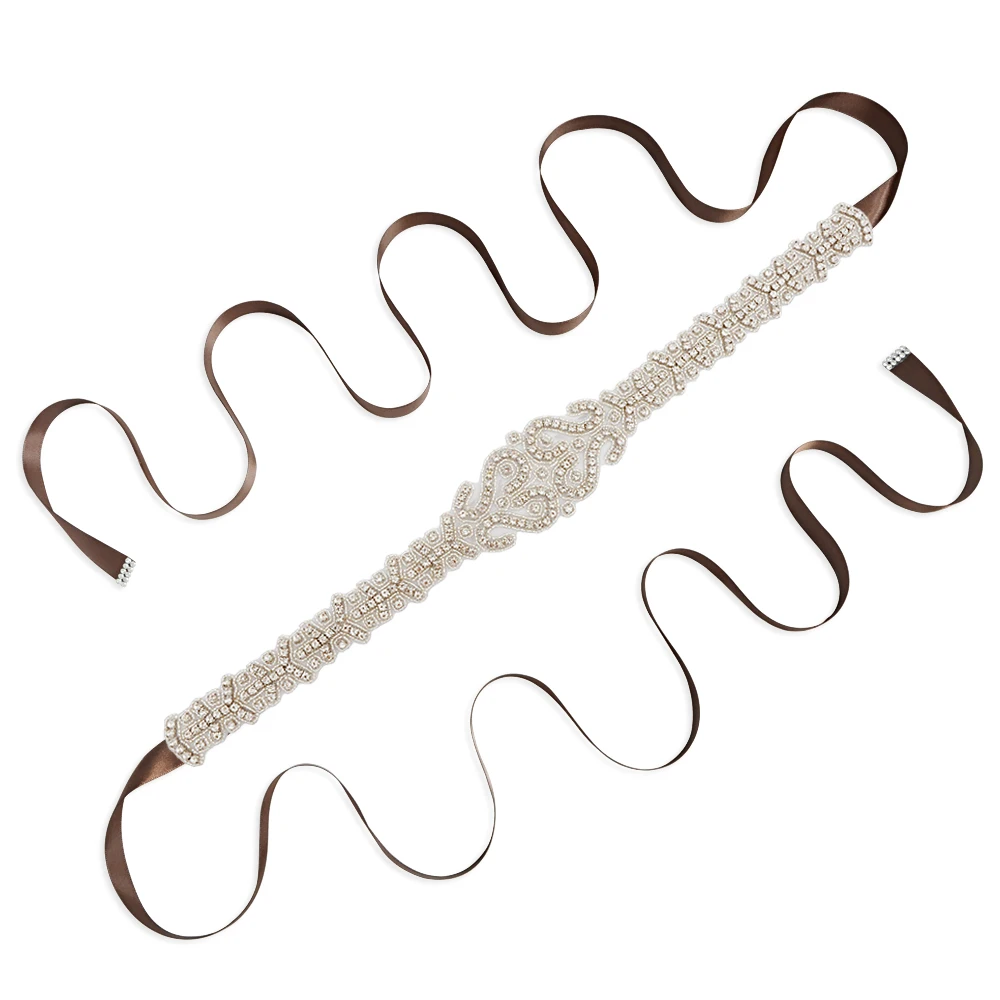 brown TRiXY, S175, кристаллы, стразы, Свадебный ремень, аксессуары для свадебного ремня, Кристальные свадебные пояса, свадебные аксессуары - Цвет: brown