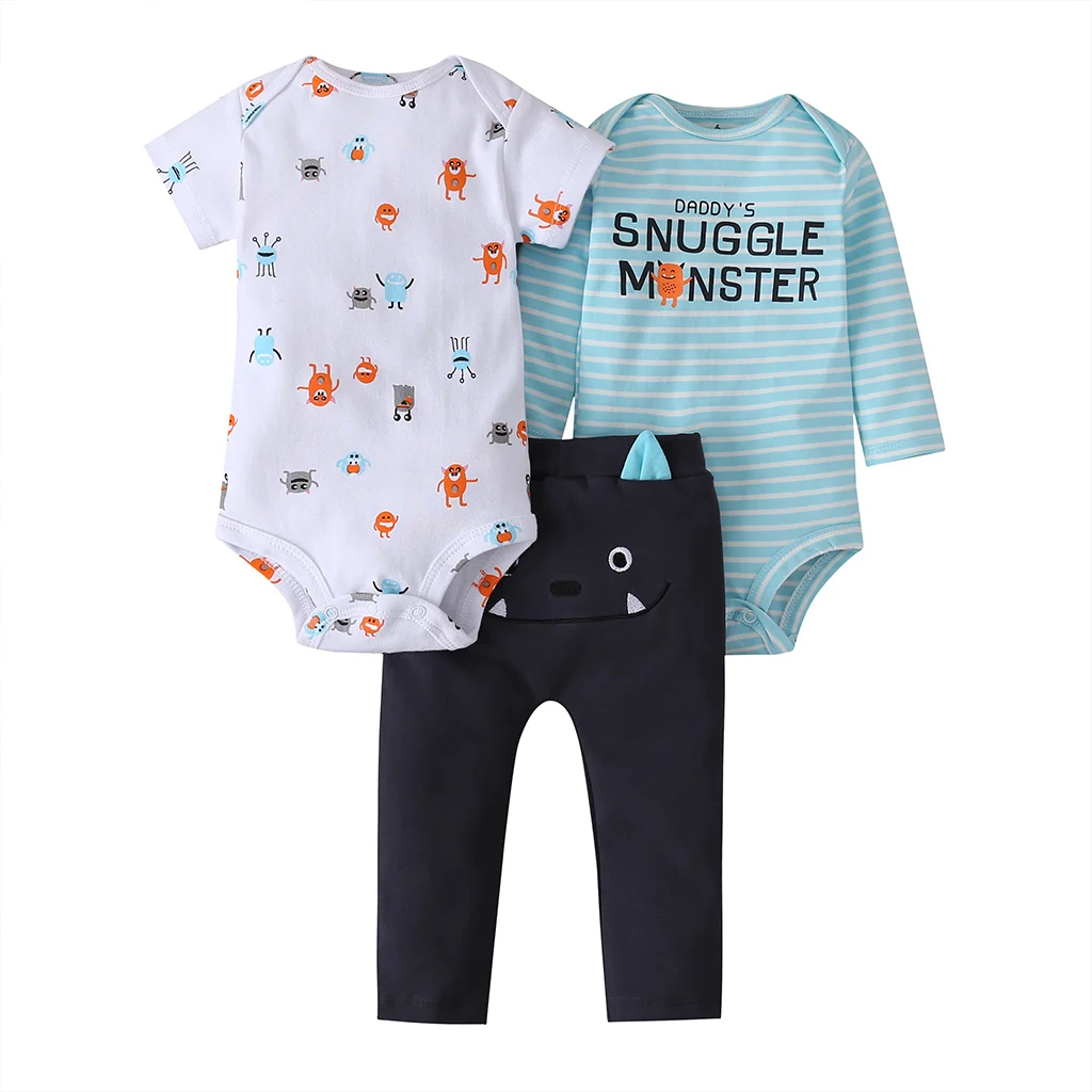 Baby Girl Clothes Cartoon Unicorn Romper+Long Sleeve Bodysuit+Pants 2021 Newborn Boy Infant Clothing New Born Babies Summer Set stylish baby clothing set