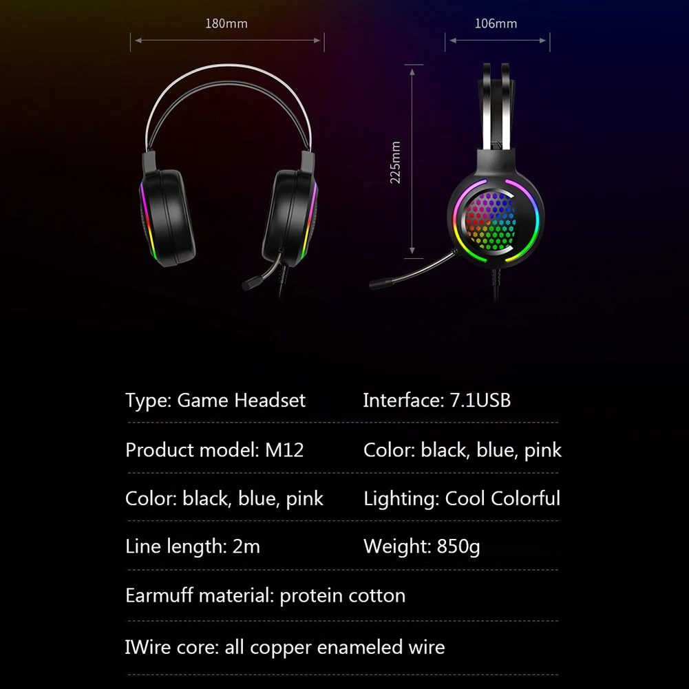 Wired Over ear Headset Game Earphones 7 1 Surround Stereo Sound Headsets with Mic Breathing RGB LED Lamps for PC Laptop Gamer