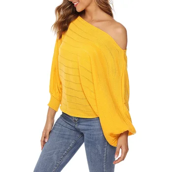

Autumn New 2019 Off Shoulder Solid Color Sexy Strapless Slash Neck Off-shoulder Sweater Loose Hood Long-sleeved Sweater