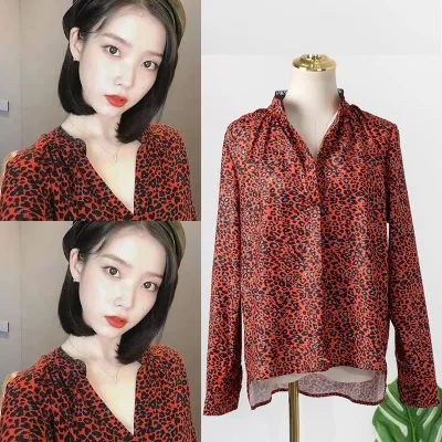 

print flower shirt for women DEL LUNA Hotel same IU Lee Ji Eun Irregular lapel Asymmetric collar Korean TV same dress