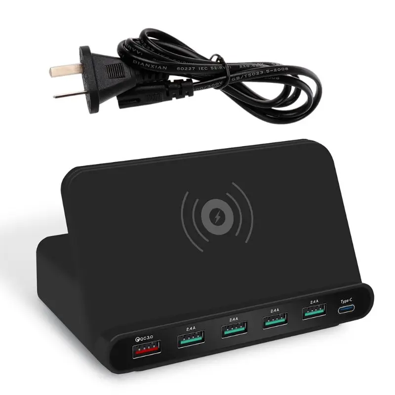 Универсальный быстрый заряд 3,0 5x usb type C PD 18 Вт адаптер питания Qi держатель беспроводного зарядного устройства для samsung Xiaomi Мобильный телефон планшет - Тип штекера: AU Plug