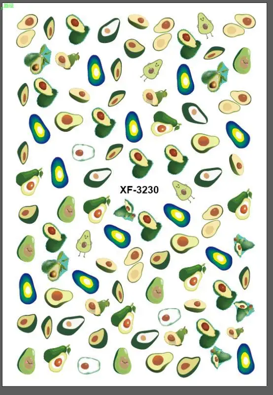 Little Red Book Celebrity Style Nail Sticker Avocado Fried Egg New Style Back Glue Weep Yafeng Manicure Stickers Nail Ornament