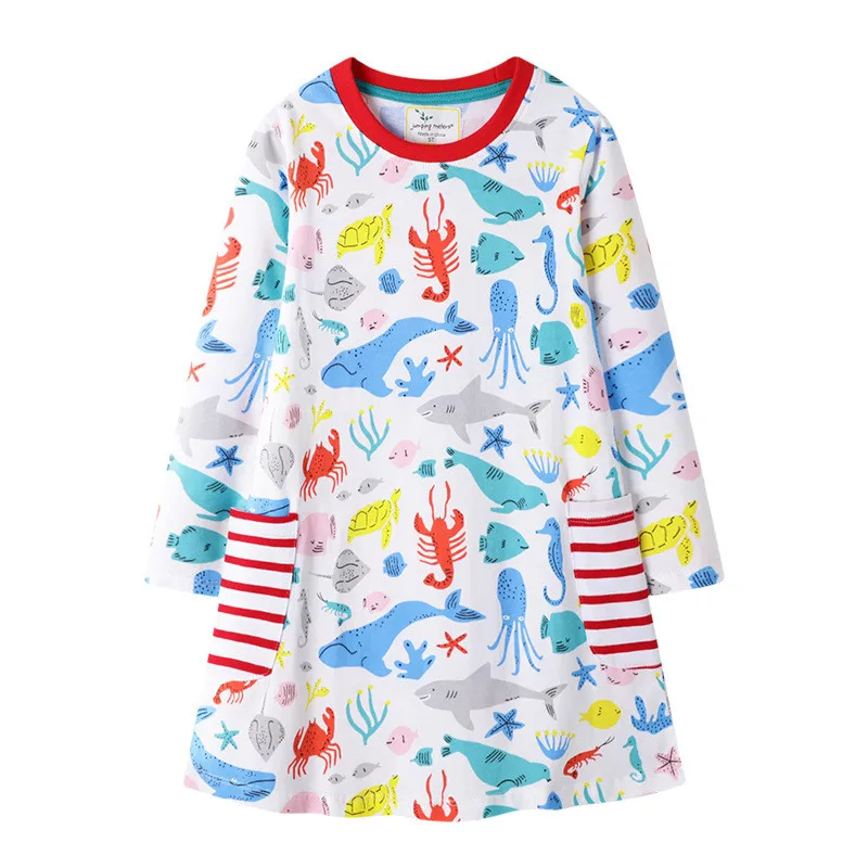 Jumping Meters Long Sleeve Unicorn Girls Clothing Party Tutu Baby Dresses Cotton Princess Cute Birthday Gift Halloween Kid Dress | Детская