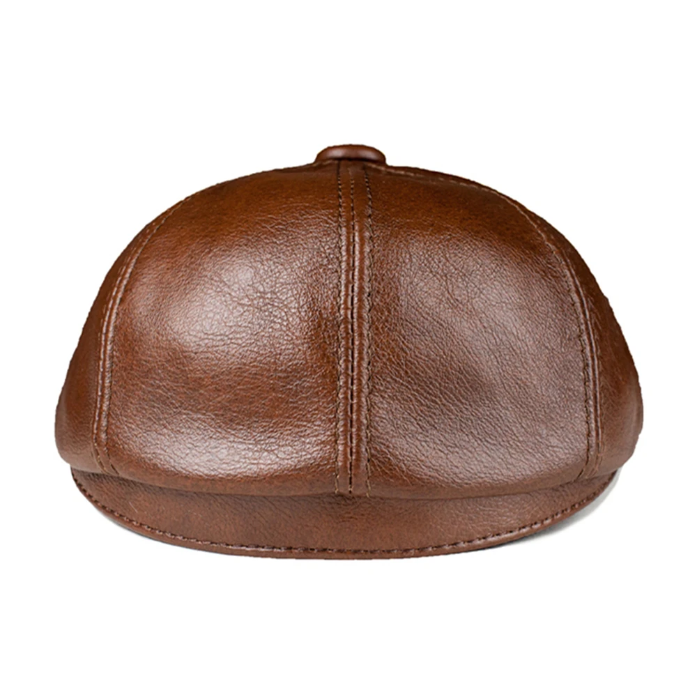 Real Leather Caps for Men Black Cowskin 