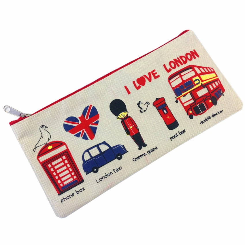 20 шт./лот, чехол для карандашей серии London для студентов, Холщовый Большой Вместительный пенал, сумка на молнии