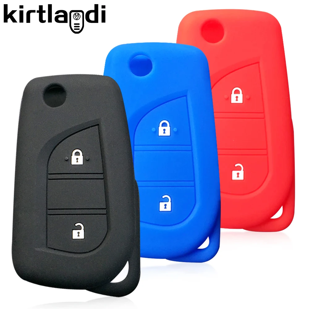 Kirtlandi-funda de llaves de silicona para Toyota Yaris Rav 4, 2016, 2017, para PEUGEOT 108, 2 botones, mando a distancia, funda para llavero de coche