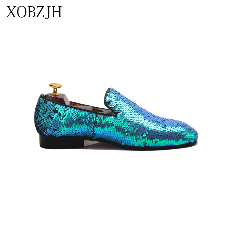 XOBZJH Man Shoes 2019 New Sequin Cloth Shoes Man'S Fashion Business Dress Suits Wedding Party Slip On Blue Shoes Big Size XOBZJH Man Shoes 2019 New Sequin Cloth Shoes Man'S Fashion Business Dress Suits Wedding Party Slip On Blue Shoes Big Size