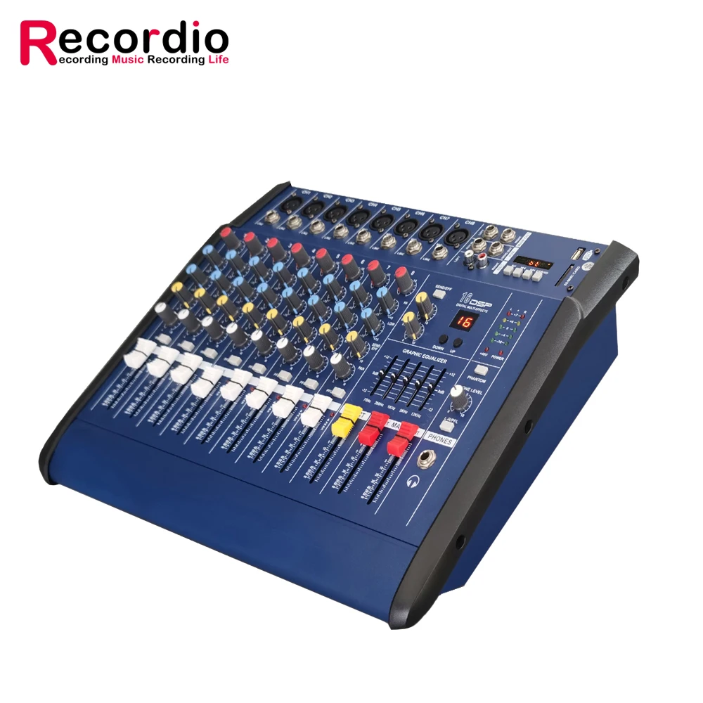 GAX-802D Professional 8 Channel Digital Audio Mixer Console Karaoke Microphone Sound Mixing Amplifier Built-in 48V Phantom Power