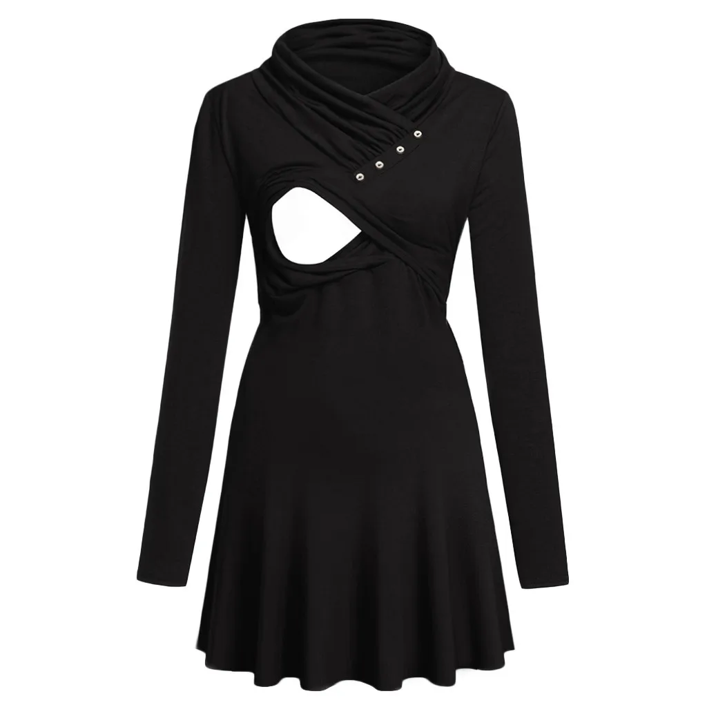 BK XL Женские топы для беременных, блузка для кормящих женщин, свободные, весна-осень, для грудного вскармливания, с длинным рукавом, хлопковые однотонные толстовки Y1223 - Цвет: BK XL