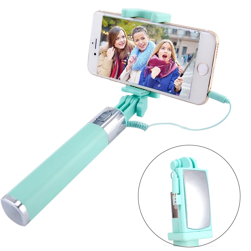 Зеркало селфи палка выдвижная для iphone 4 5 6s samsung Note 10 Plus 9 8 S10 S9 S8 S7 Edge проводная