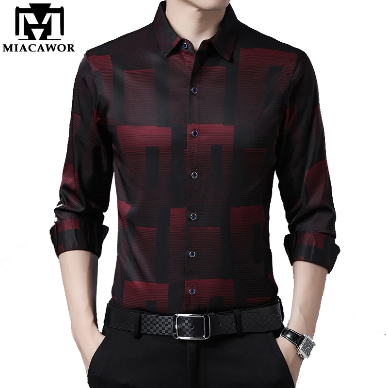 

New Original Men Shirts Silk Cotton Spring Autumn Long Sleeve Shirt Men Casual Plaid Shirts Slim Fit Camisa Masculina C688