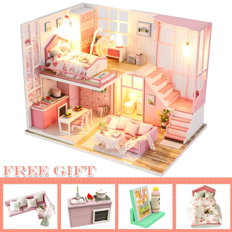 M22A CUTEBEE DIY кукольный домик деревянные кукольные домики Миниатюрный Кукольный дом набор мебели Каса музыка светодиодные игрушки для детей подарок на день рождения M21 - Цвет: M22A