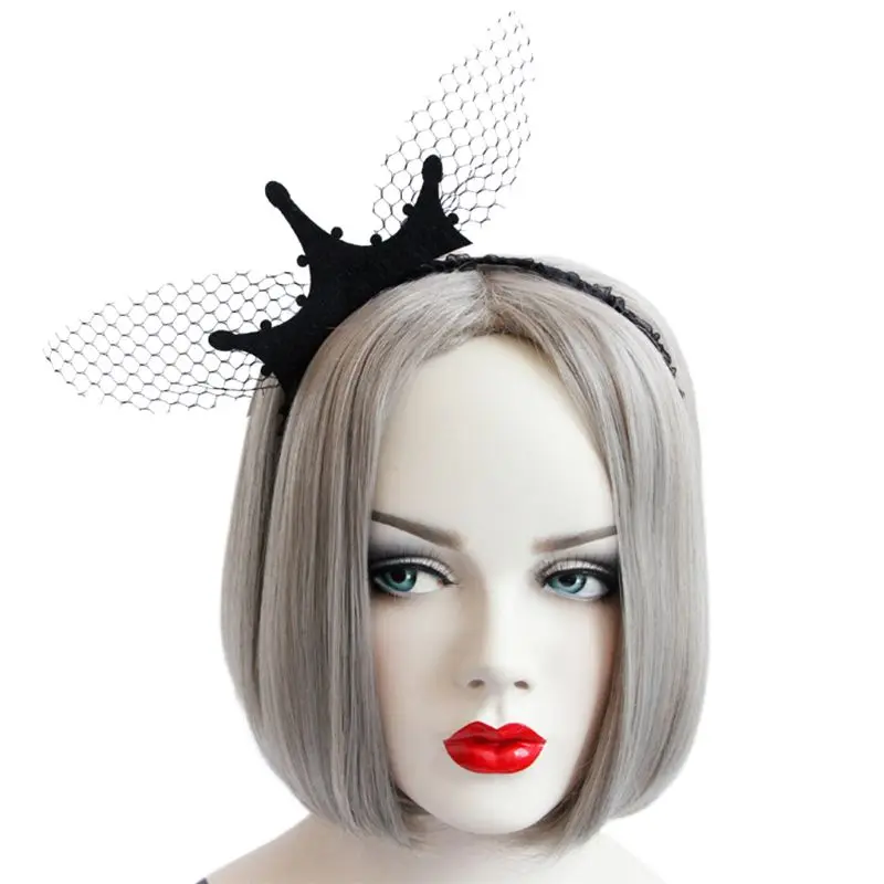 

Women Girls Beautiful Crown Headband Black Net Yarn Hair Hoop Halloween Decor