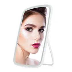 Светодиодный освещенное портативное зеркало для макияжа ручной зеркало 90 Вращение с сенсорным диммером USB Настольный освещенный