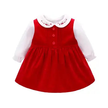 

Famuka Baby Red Corduroy Dress 100% Cotton Sleeveless Vest Dresses Kids Princess Dress Infant Newborn Girls Birthday Clothing