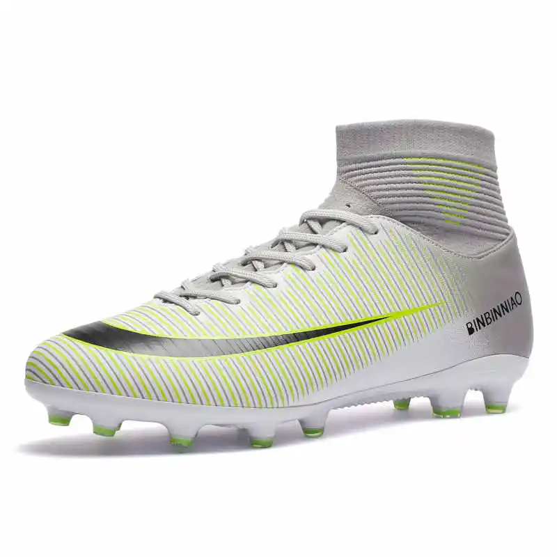 long spikes white Мужские футбольные бутсы Бутсы длинные шипы TF шипы лодыжки высокие кроссовки Мягкий Крытый газон футбол в футзале обувь для мужчин - Цвет: long spikes white