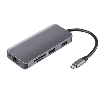 

Card Reader HDMI VGA Cable Concentrator USB C Hub Computer Network 9 In 1 Power Output Adapter 1000Mbps Audio Port Video RJ 45