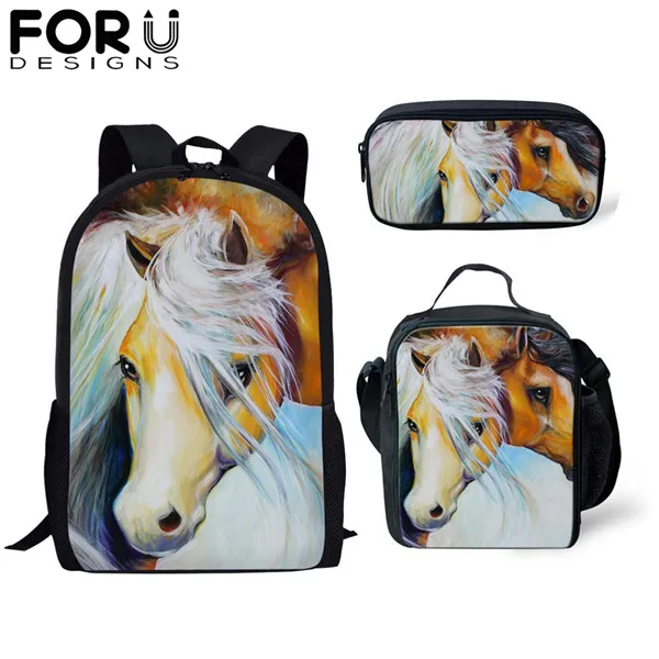 FORUDESIGNS/3 шт./компл. рюкзак для девочек с рисунком лошади школьный детский подарок для мальчиков сумка для книг дорожная сумка - Цвет: CDYH1550CGK