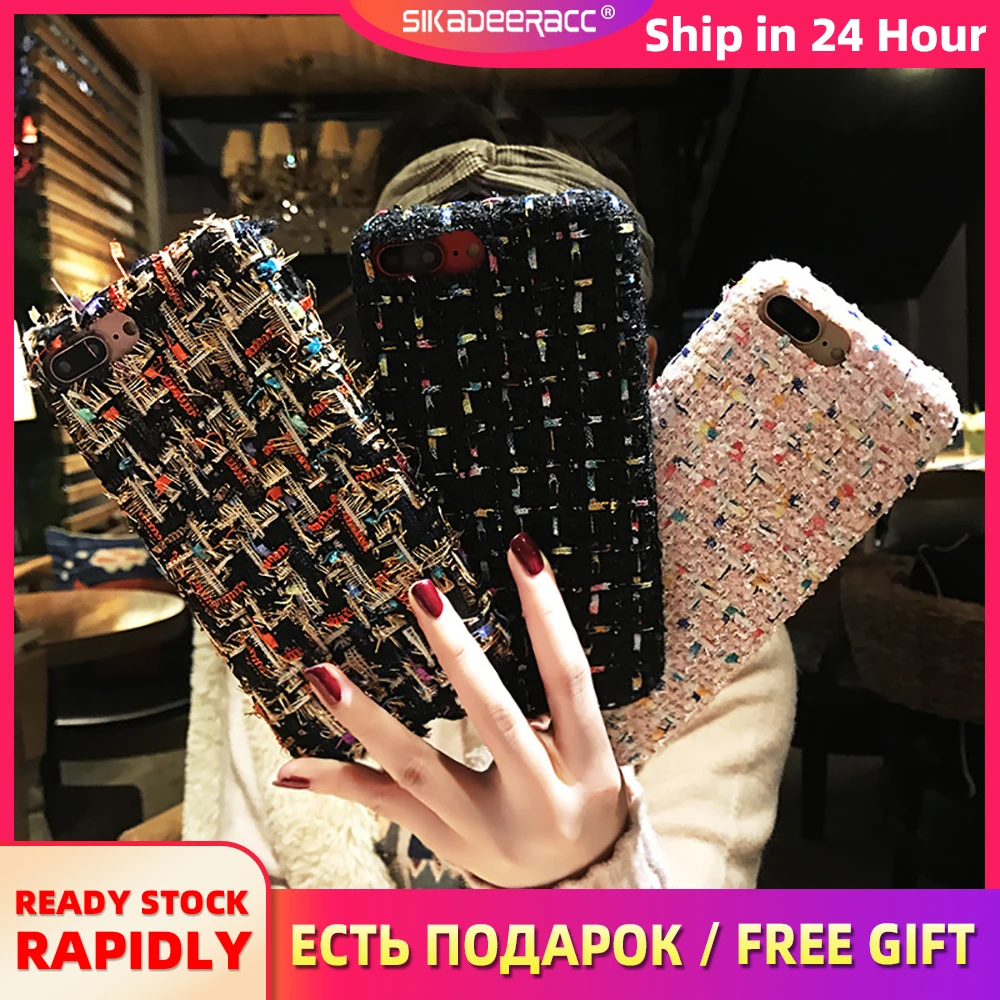 Velboa Fabric Phone Case For iPhone 6 6s 7 8 Plus X Woven Plush Cloth Soft Shockproof Ultra Thin Mobile Protective Shell Cover |