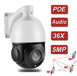 Caméra de surveillance extérieure PTZ IP POE hd 5MP/36X (IP66), dispositif de sécurité sans fil, avec suivi automatique et détection de mouvement humaine, codec H.265 et système infrarouge (120M), Audio bidirectionnel 