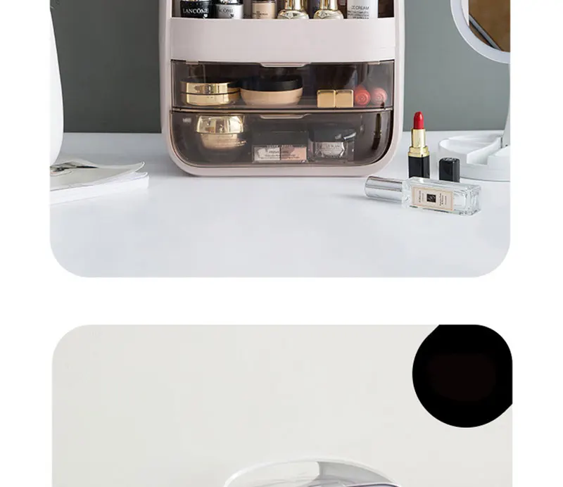 Makeup Organizer Transparent Clamshell 2 Drawer Dressing Table Desktop Plastic Cosmetic Box Storage Containers Jewelry Holder