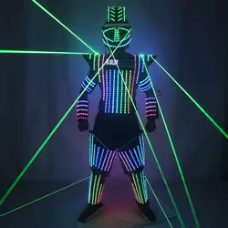 Полноцветный костюм робота из светодиодов зеленый лазерный костюм Лаковая рубашка модель шоу платье Одежда DJ бар производительность