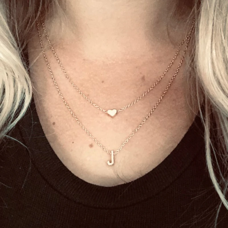 SMJEL Bijoux Tiny Heart Initial Double layer Necklace Women Personalize Letter Necklace 26 Letter Name Jewelry Girlfriend Gift