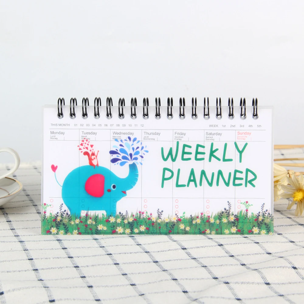 1pcs Cartoon Flamingo Elephant Weekly Daily Schedule Planner Notebook Coil Flip Book Agenda Organizer School Office Stationery - Цвет: style1