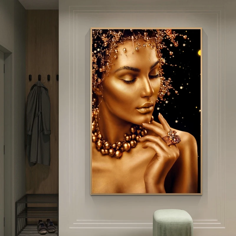 

Sexy Black and Gold Woman Oil Paintings on Canvas Nude Art Cuadros Posters and Prints Modern Wall Art Pictures for Living Room