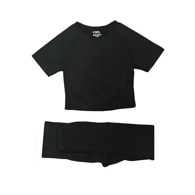 2/3/5PCS Women Sportswear Yoga Set Gym Clothing Tracksuit Long Sleeve Crop Top High Waist Seamless Leggings Fitness Sports Suits Short black