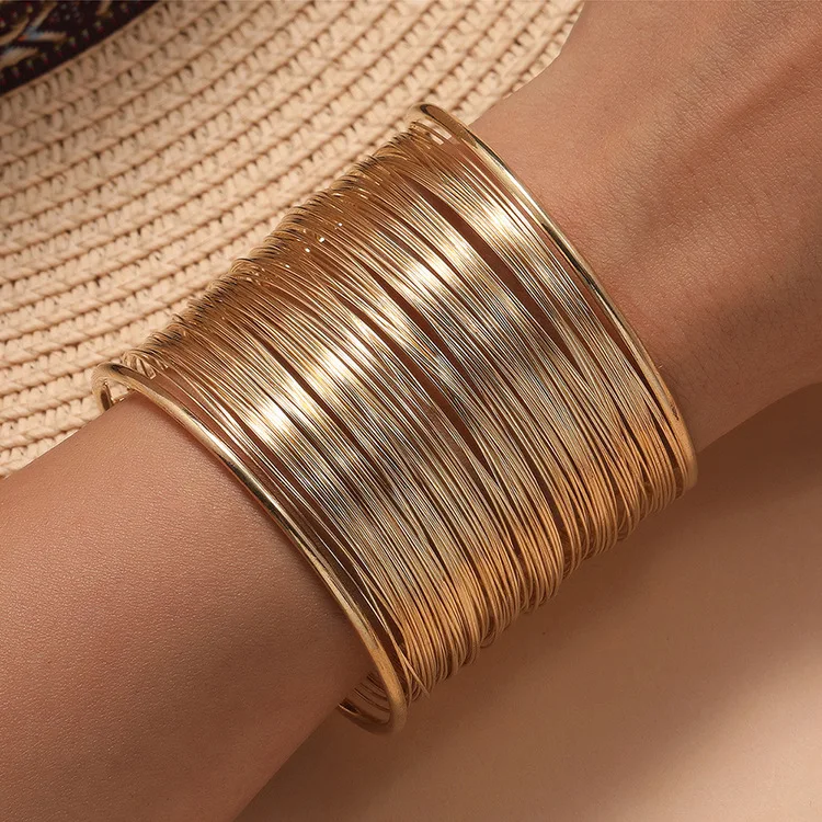 Exaggerated Wire Mesh Open Wide Bracelet Small Fashion Net Red Metal Bracelet for Women