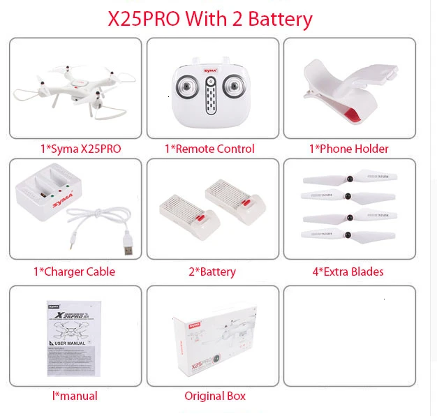Дрон SYMA X25PRO Wifi FPV Регулируемый 720P Дрон на ру e с Квадрокоптер с камерой RTF gps положение высота Удержание Дрон на ру vs SG900 XS812 - Цвет: syma x25pro 2Battery