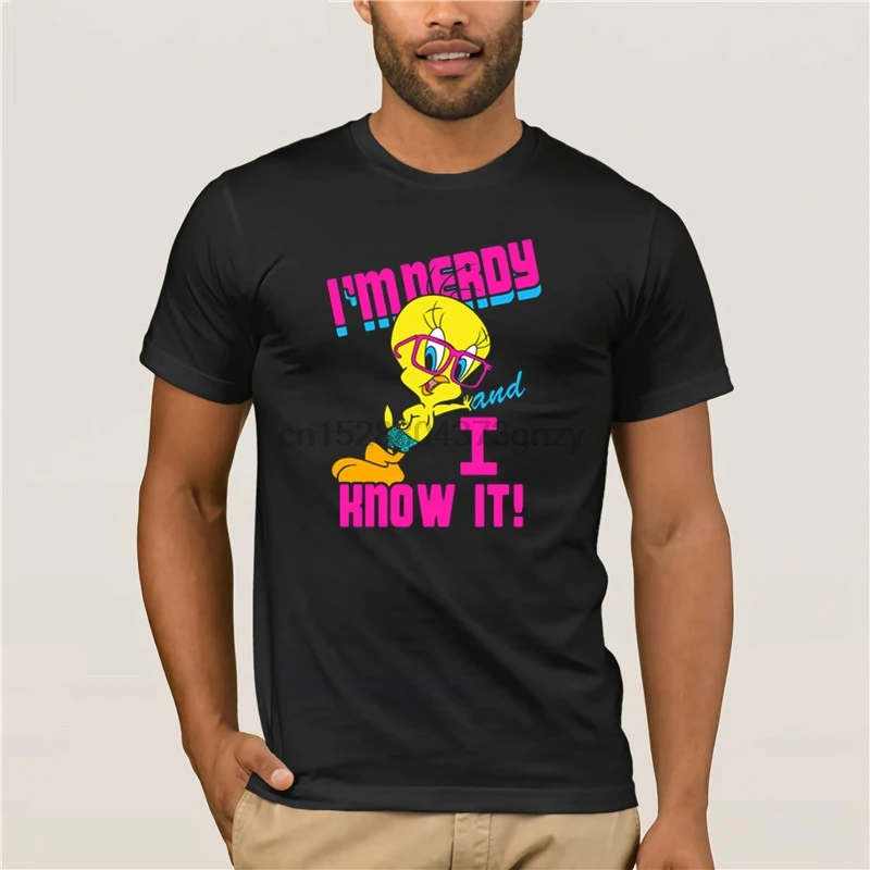 Летняя мужская футболка с принтом Looney ttes Tweety Bird Nerdy And I Know It Juniors новинка модный