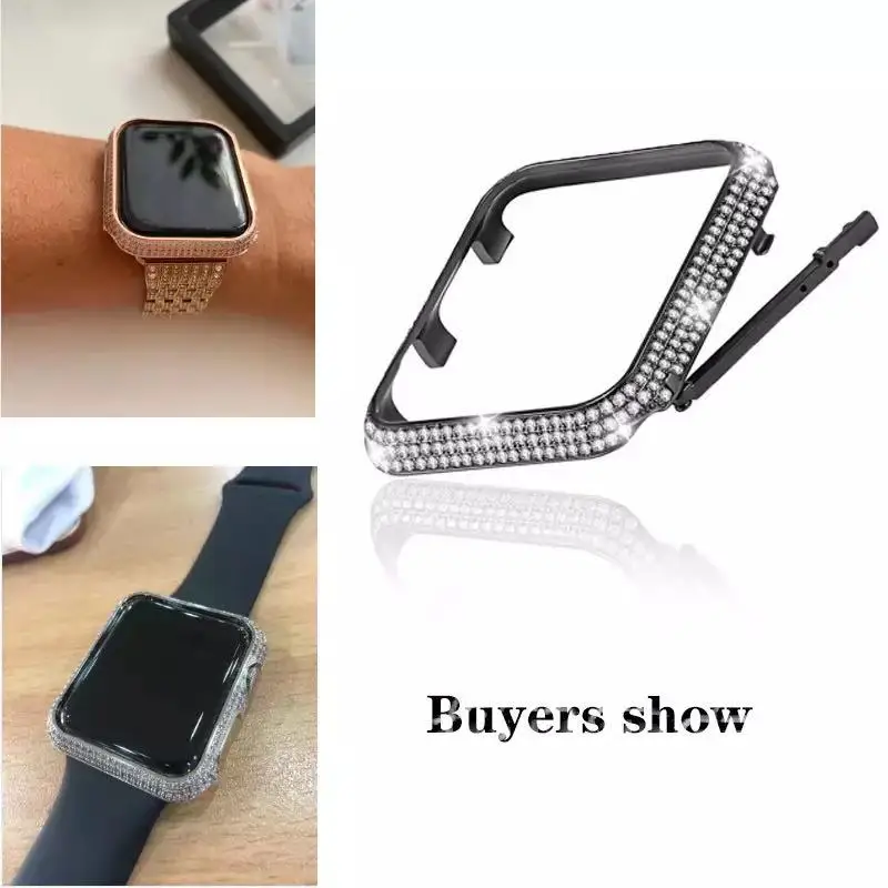 Luxury Crystal Diamond Case For Apple watch 6 5 4 SE 44mm 40mm High-end Diamond metal watch case for iwatch 3 42mm 38mm Cover