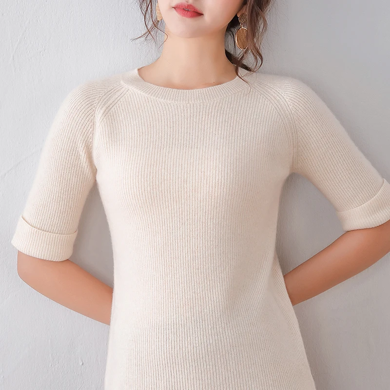 real wool sweater womens half sleeves soft spring pullover round neck solid casual fashion girls female sweaters real wool sweater womens half sleeves soft spring pullover round neck solid casual fashion girls female sweaters