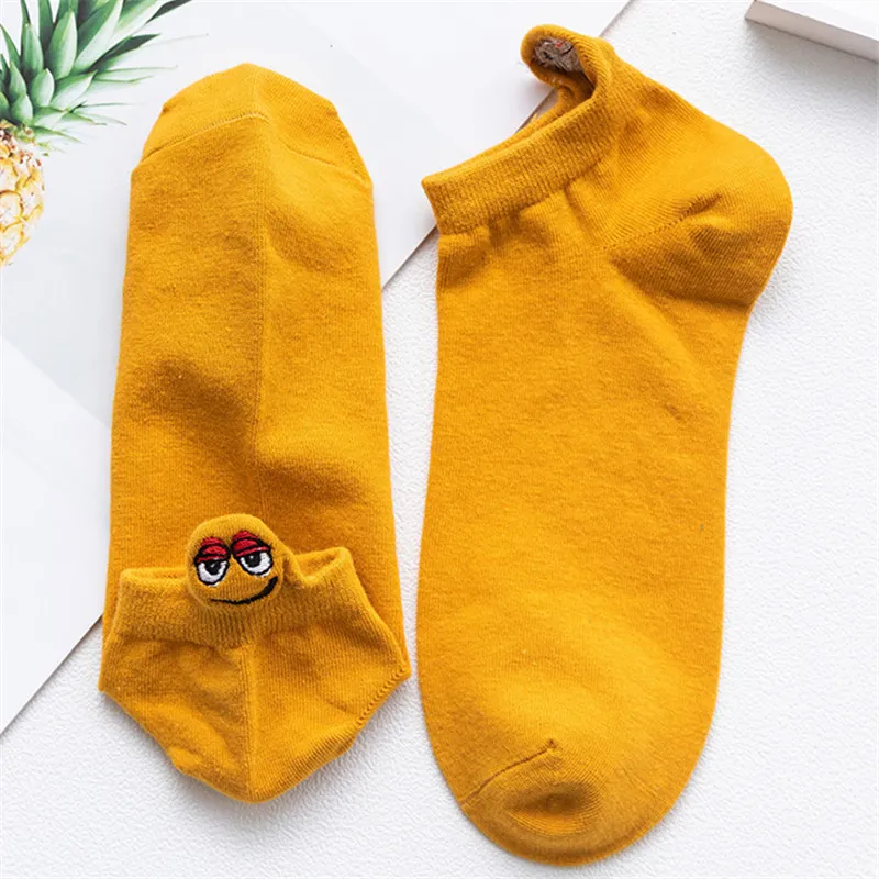 Harakuju women cute cartoon individuality short socks unisex funny hipster Christmas Halloween gift socks - Цвет: Solid Yellow 02