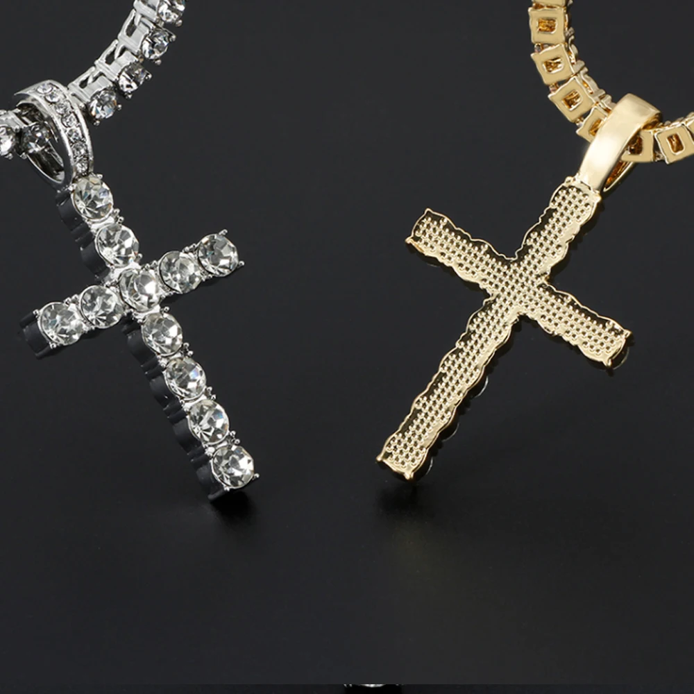 Pendentif Croix Brillante Hip Hop pour Hommes et Femmes, Collier Exquis, Bijoux de Charme, Iced Out Bling, Cadeau de Mode, 4mm, Zcomprend on Tennis JOCharm