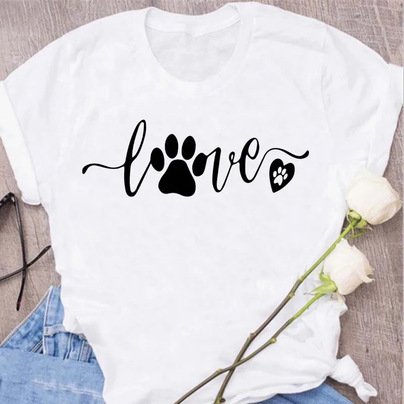Camiseta Maycaur para mujer, divertida camiseta con estampado de patas de perro, camisetas de moda con dibujos animados de Feliz Navidad, camisetas de Año Nuevo y Feliz Navidad 483_voghion.com