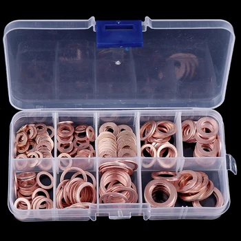 

200Pcs/Box Copper Washer Gasket Nut and Bolt Set Flat Ring Seal Assortment Kit Home Improvement