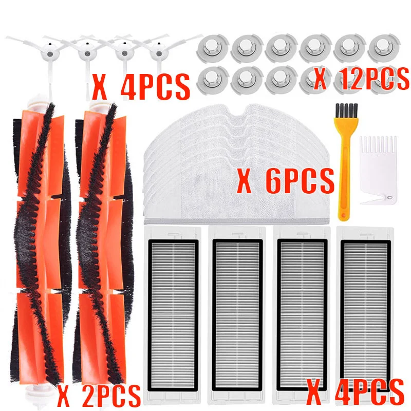 28pcs-lot Для Xiaomi Roborock Robot S50 S5 Запчасти для пылесоса наборы тряпок для мокрой уборки фильтр боковая щетка рулон щетки резервуар для воды - Цвет: 28pcs-lot