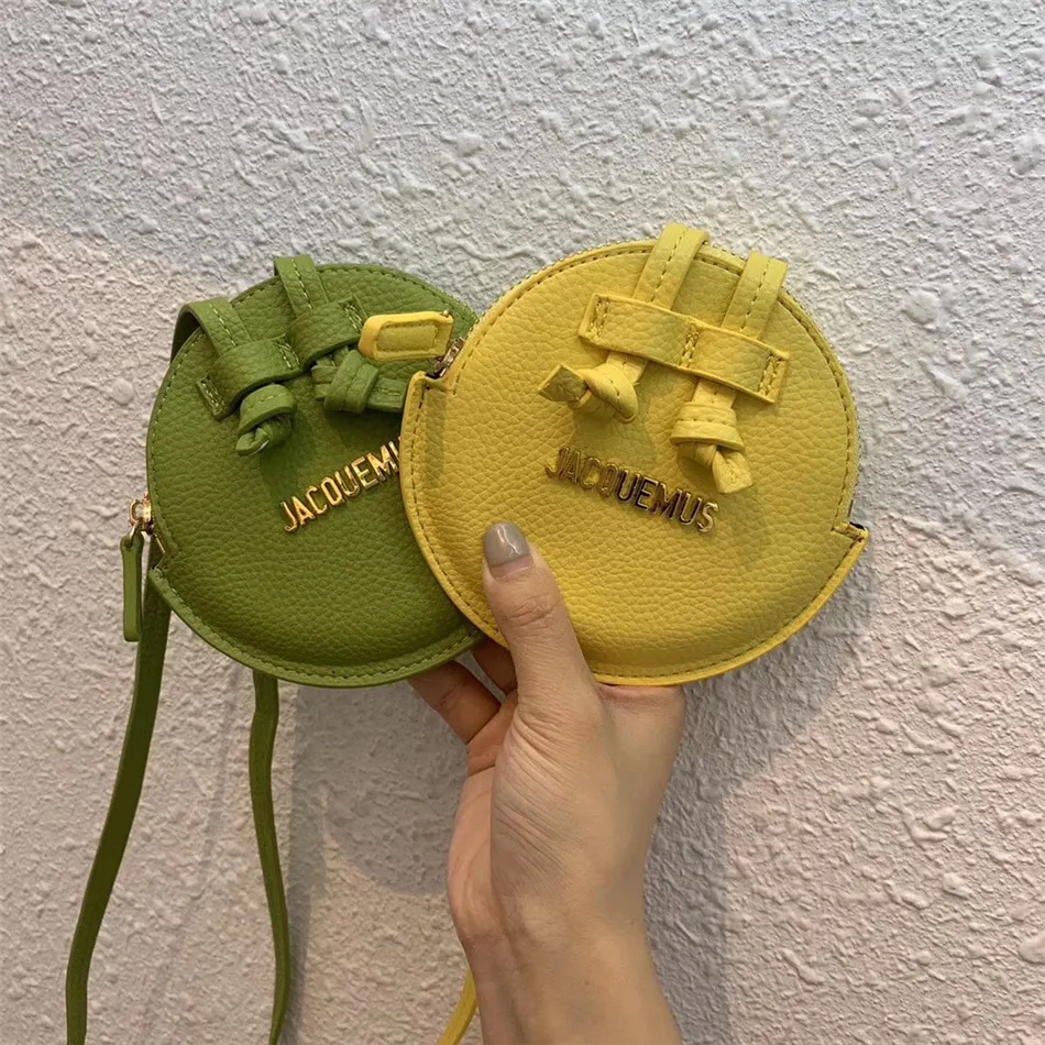 

France Designer Granular PU Leather Unisex Shoulder Messenger Bag, Round Coin Purses, 7 Colors