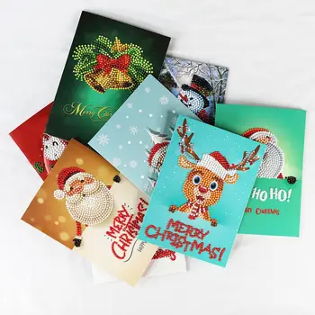 

1Pc 2020 Christmas Greeting Cards Postcards 5D Diamond Invitation Card Cute DIY Santa Elk Merry Christmas Party Thank You Card
