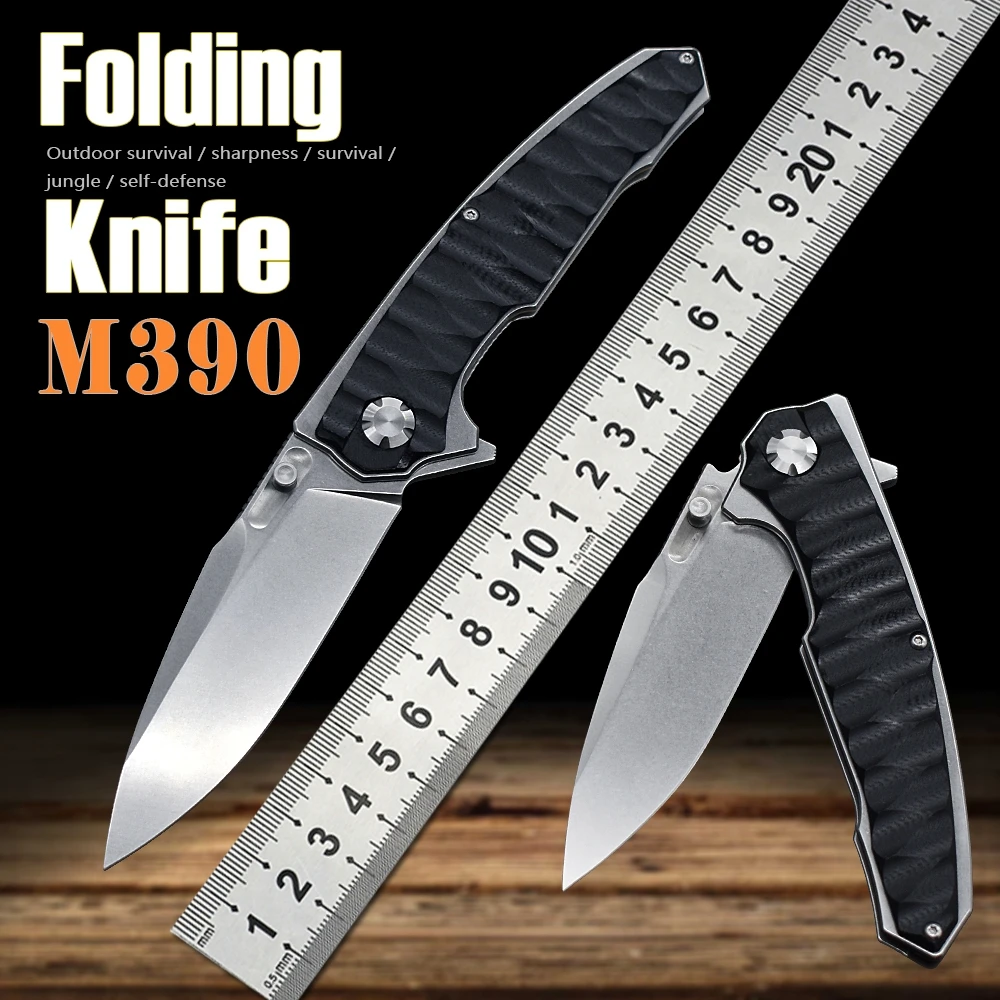 

M390 Blade Stonewashed G10 Handle ball bearing Folding Knife Camping Hunting Self-Defense Jungle Life-Saving Tools Outdoor